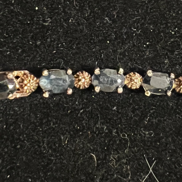 Sterling Silver Sapphire Tennis Bracelet with Flower Accents, Stamped 925 - Picture 3 of 7